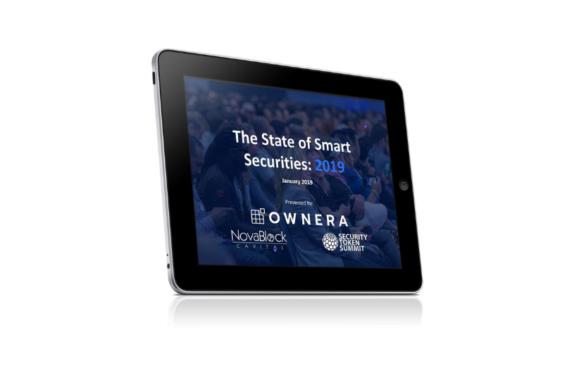 pc tablet with the state of smart securities 2019 text