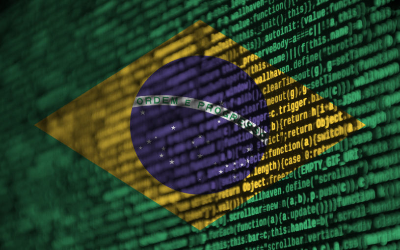 Brazilian flag in digital code to signify FinTech