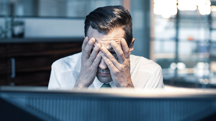 Distressed business man worried about the lack of funding in FinTech