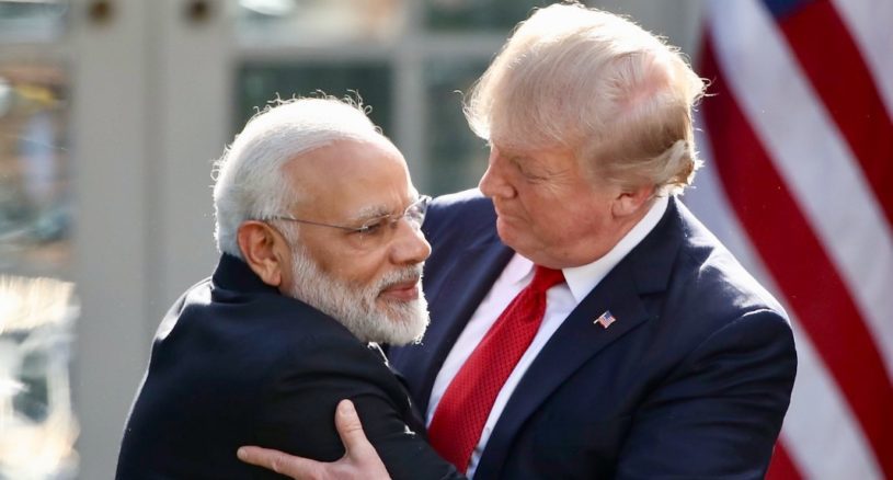 Donald Trump hugging India's PM Narendra Modi