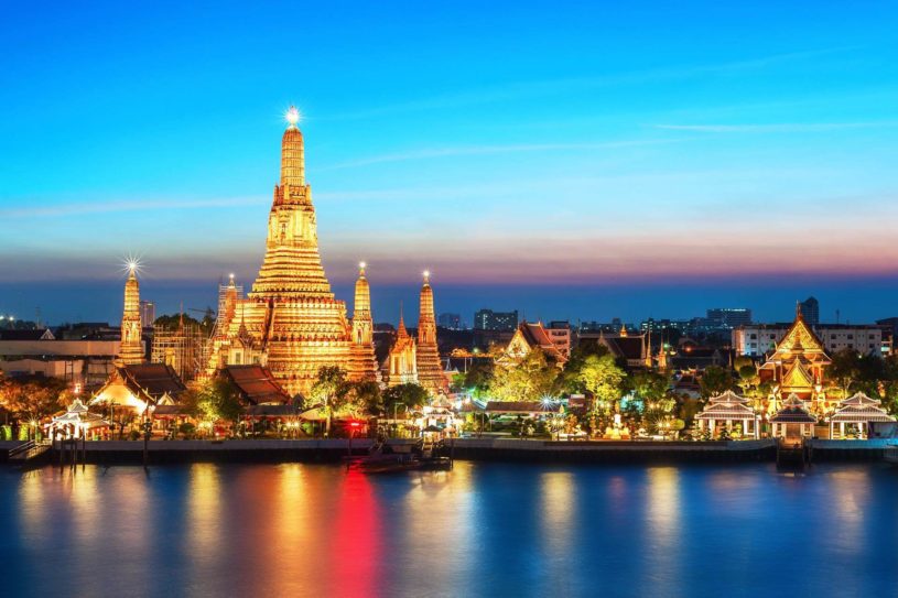 Skyline view of Thailand at night just after the sun set