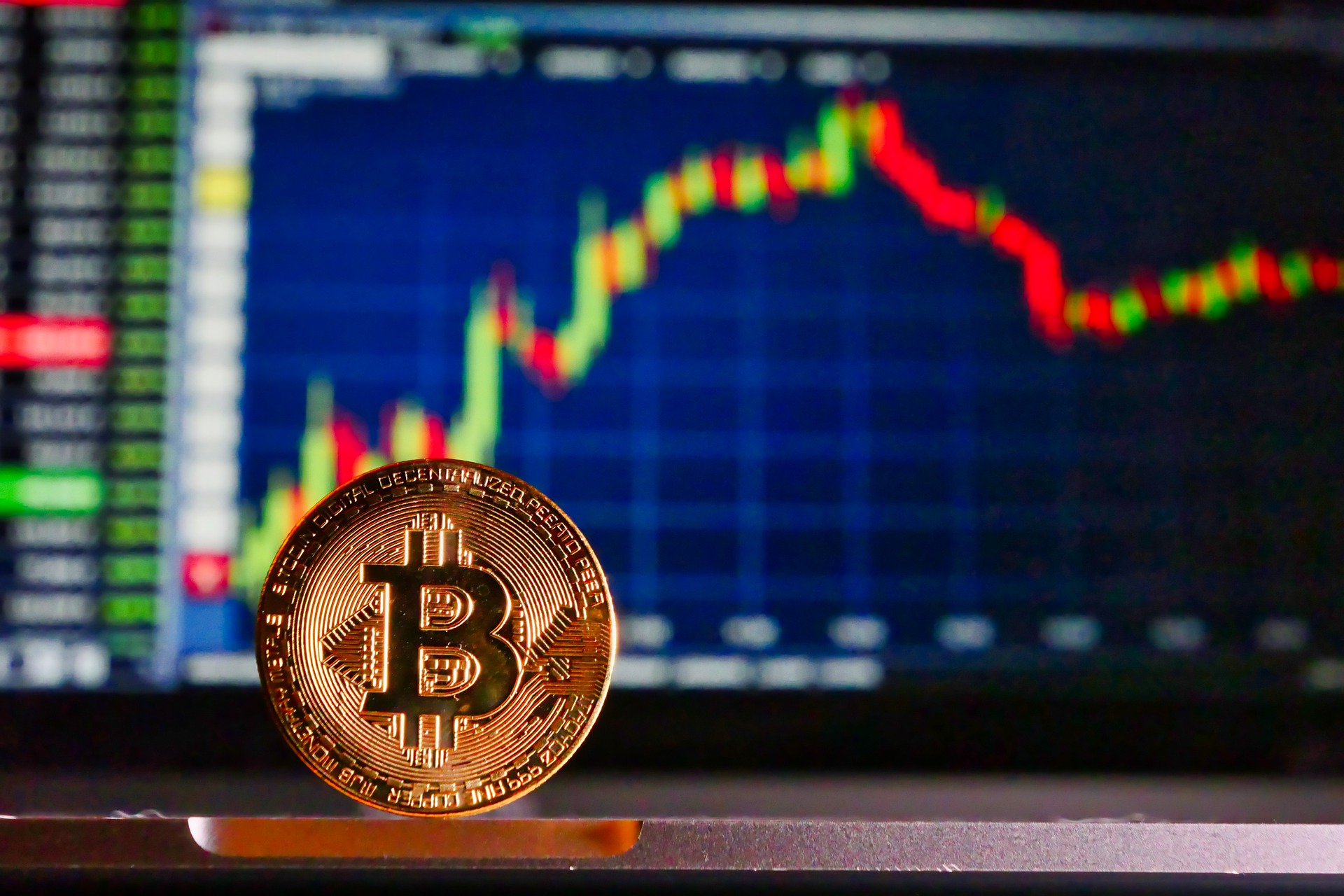 Gold Bitcoin on the background of the chart.