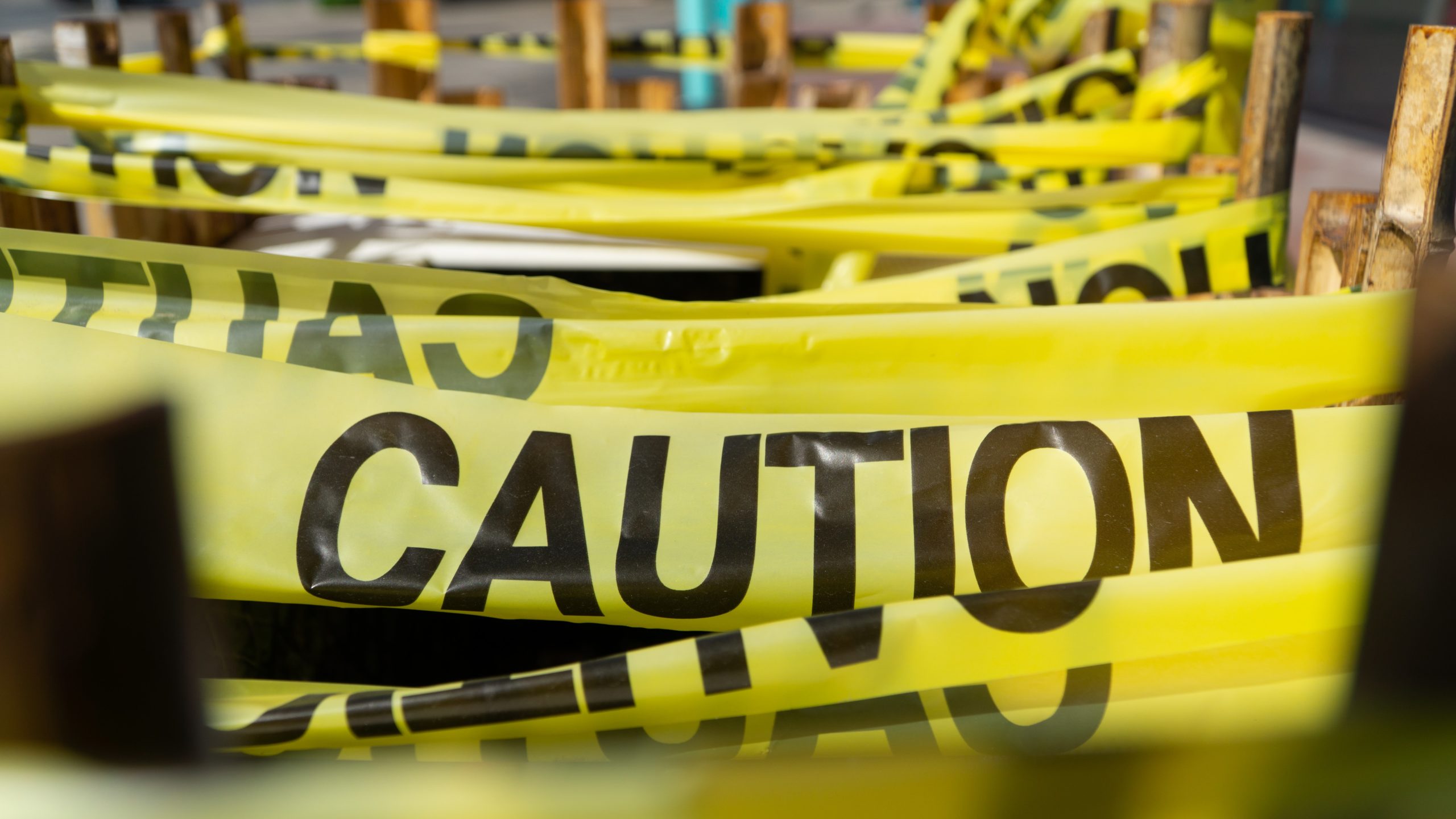 Yellow caution tape everywhere to show a warning sign