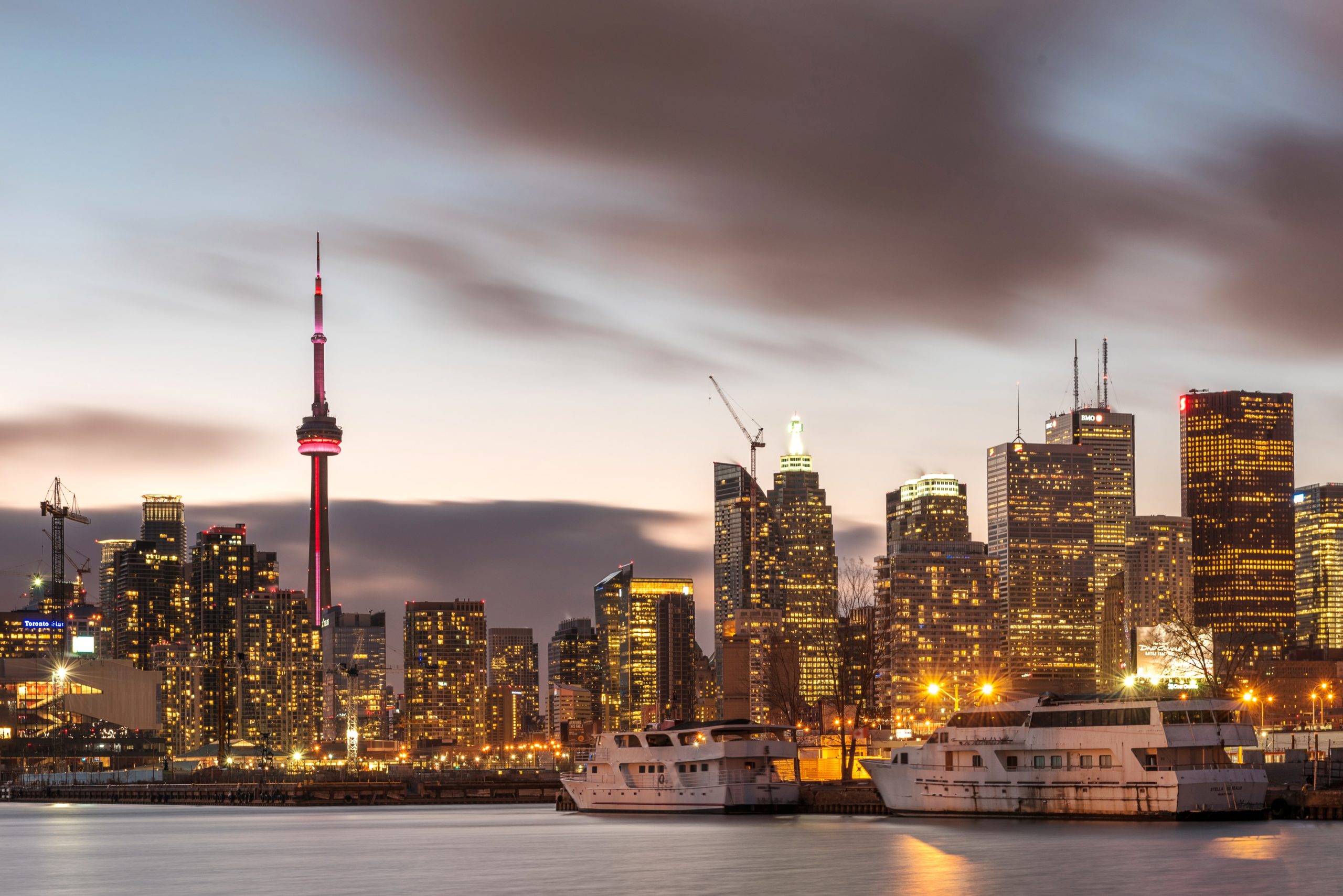 Panorama of Toronto at dusk.