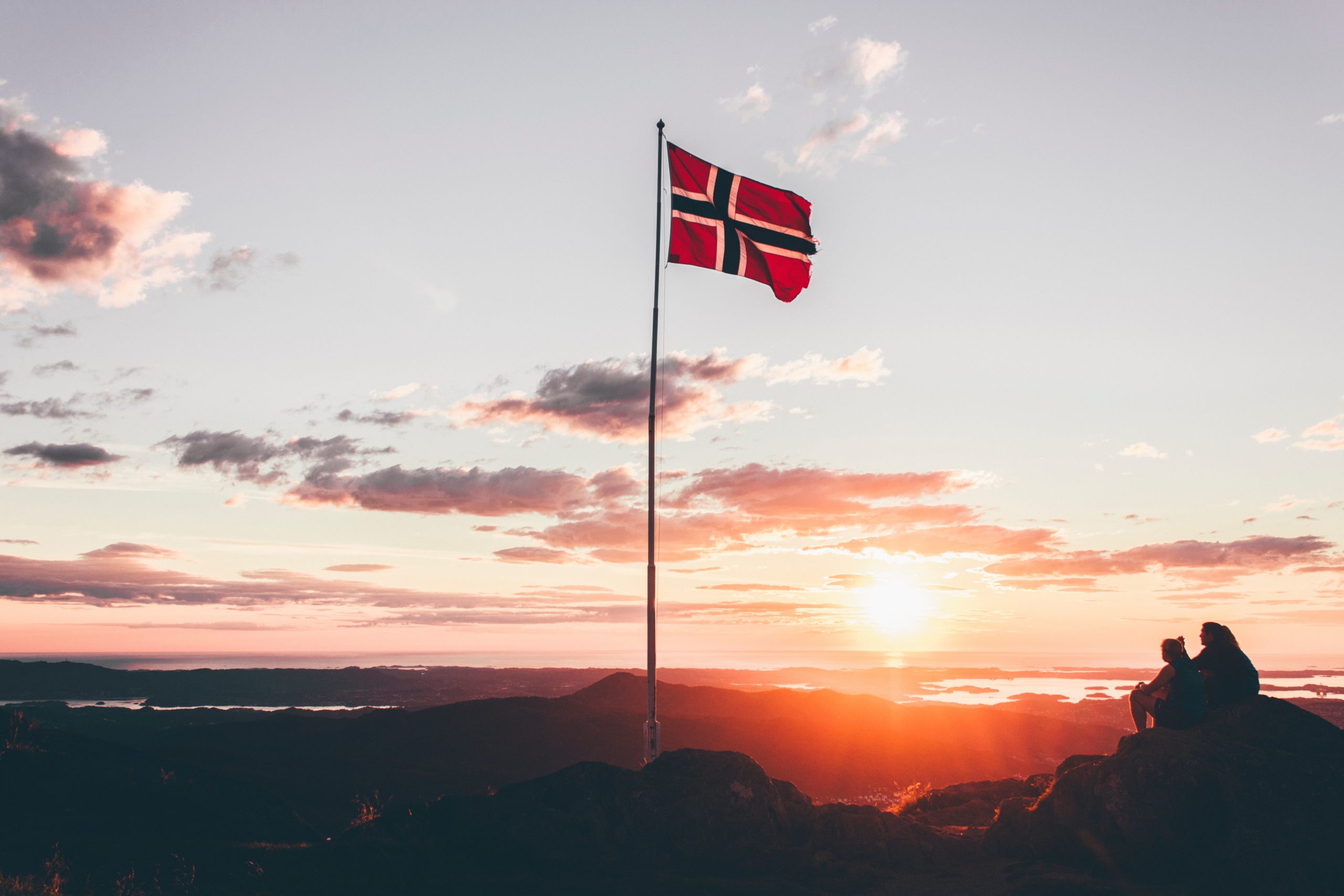 Norwegian flag in dusk.