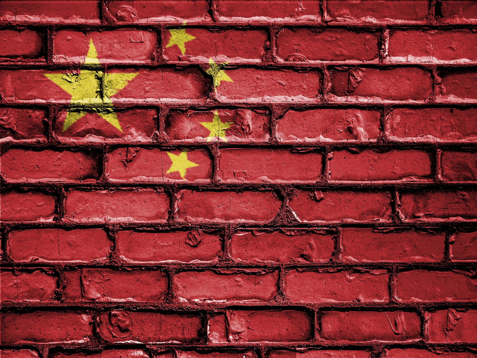 China flag on a brick wall