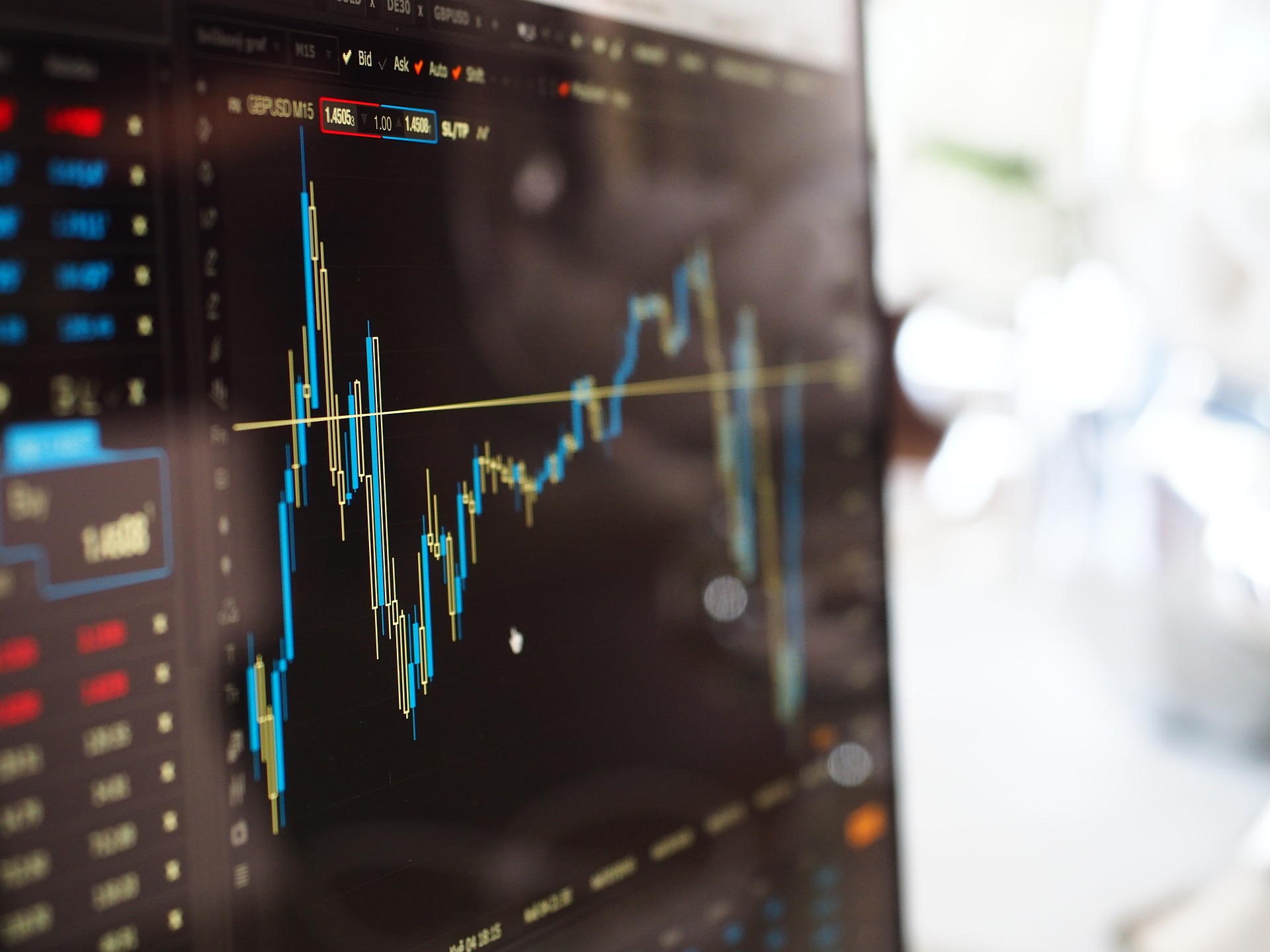 Computer screen with stock charts.