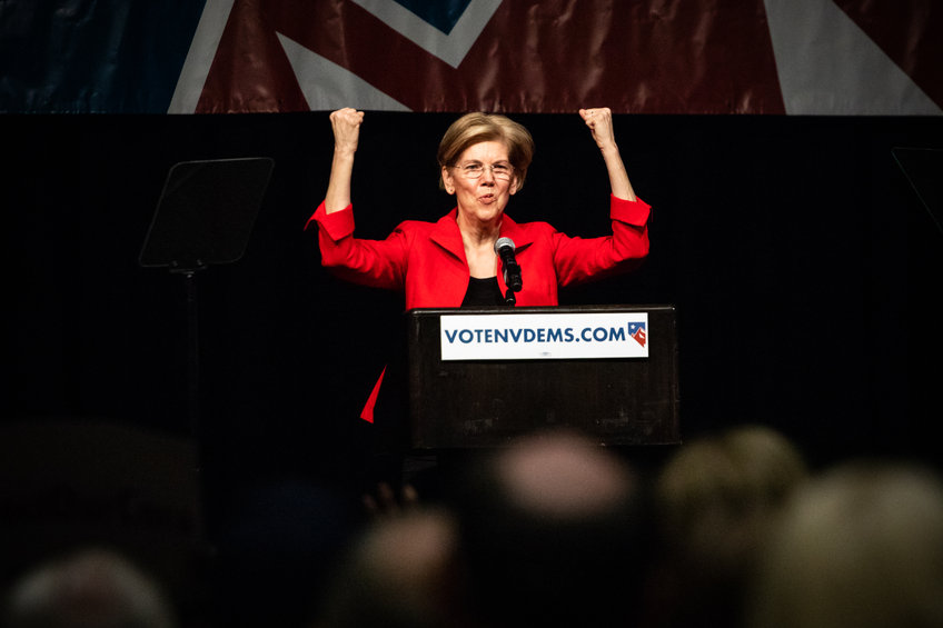 Elizabeth Warren With Fists Clenched At Nevada State Democratic Convention