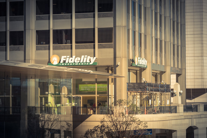 Entrance to Fidelity branch office in downtown Chicago, Illinois. Fidelity Management Research or FMR, an American multinational financial services in Boston, Massachusetts