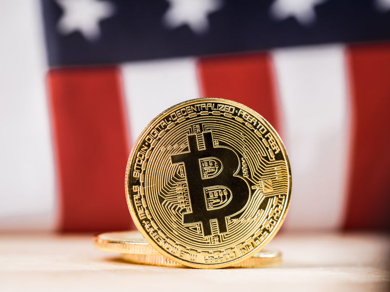 Bitcoin as crypto currency, virtual internet coin. Online banking and shopping. Digital trades, electronic finances.