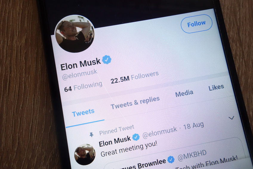 Elon Musk's Twitter account on a phone screen