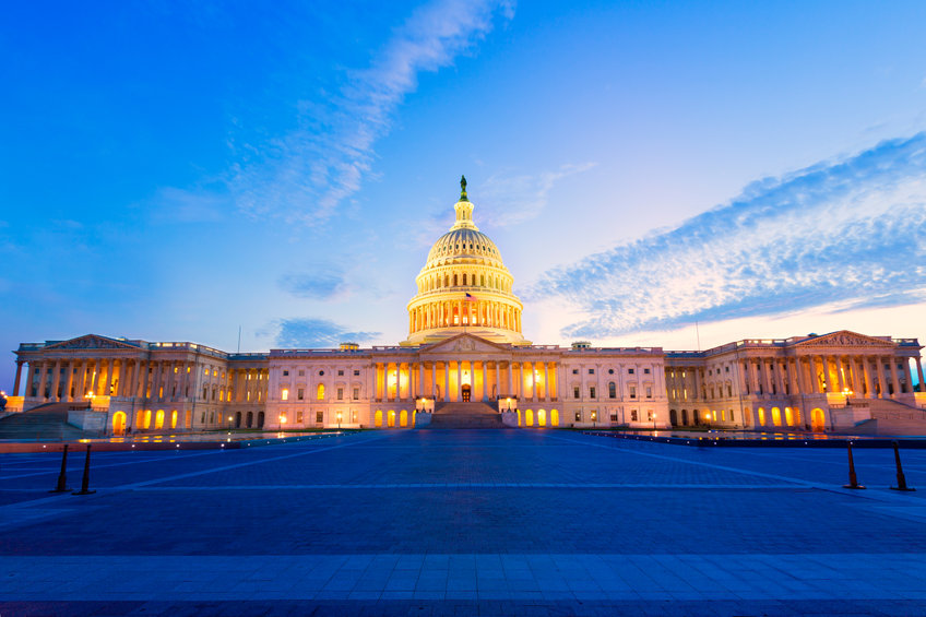 Capitol building Washington DC sunset at US congress USA