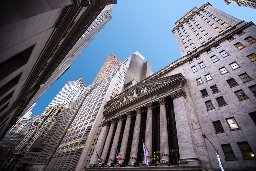 Highrise buildings in Wall Street financial district, New York City