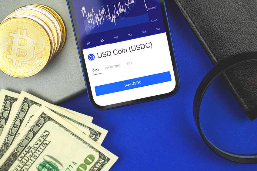USDC cryptocurrency business and finance background, investment and trading concept, new virtual money photo