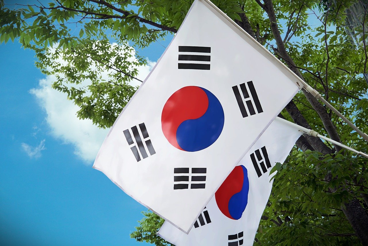 Two national flags of South Korea.