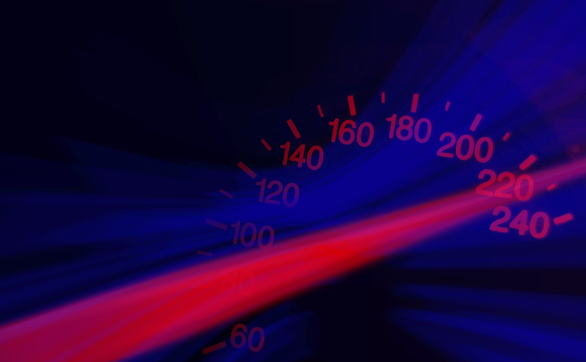 Hazy speedometer with red and blue lines.