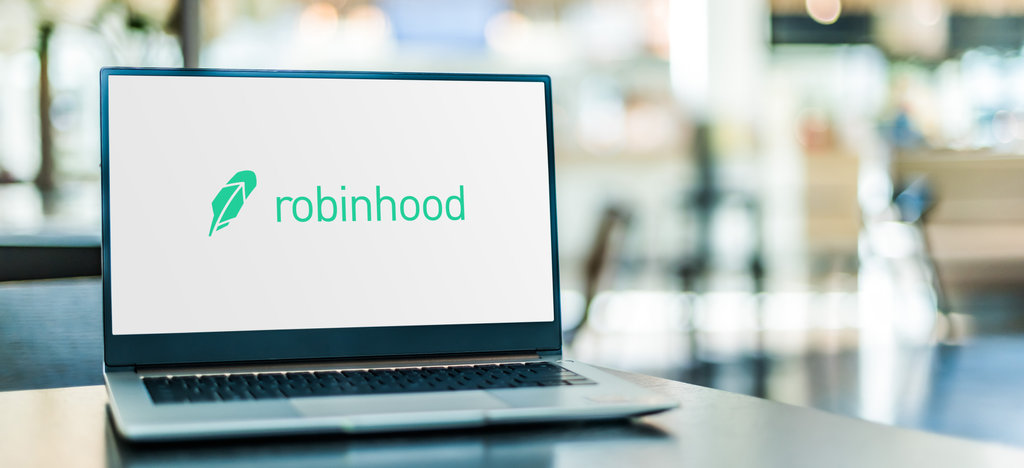 Image of Robinhood symbol on laptop screen