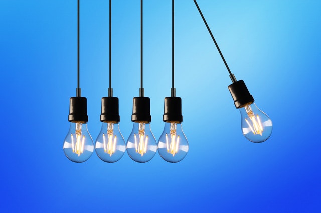 Image of light bulbs with blue background