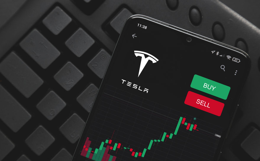 Image of Tesla stock on a phone