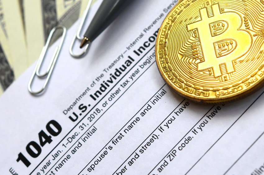Image of Bitcoin on a US tax return form