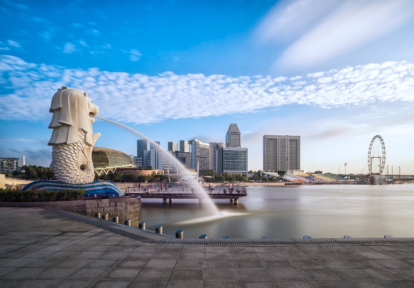 Sunrise in the morning at merlion singapore marina bay sand