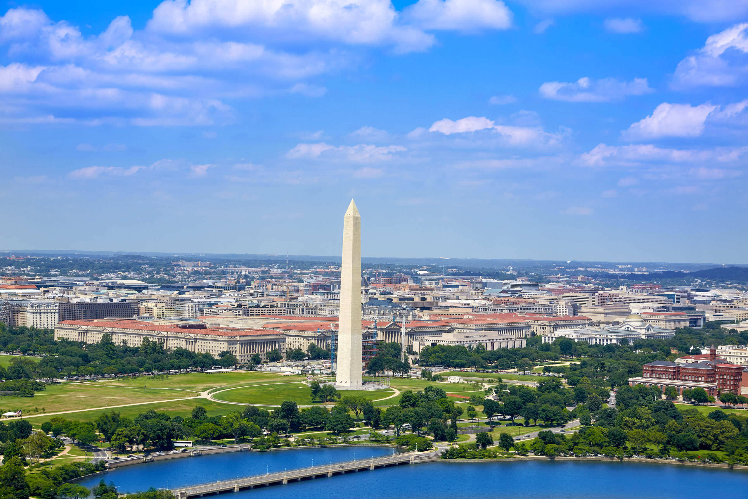 An aerial view of Washington DC centered on the Washington monument signifying the creation of a PAC aimed at supporting crypto-friendly candidates.