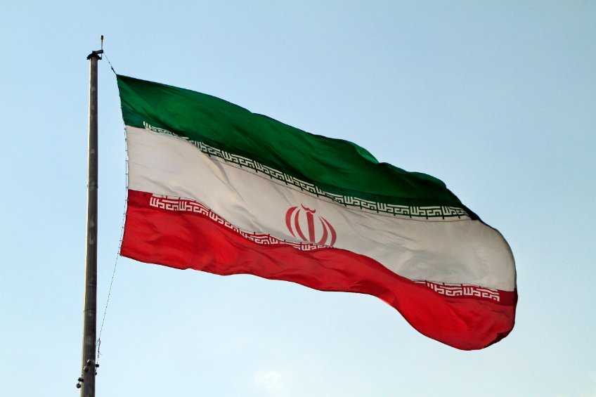 Big iranian flag in the wind in tehran, iran