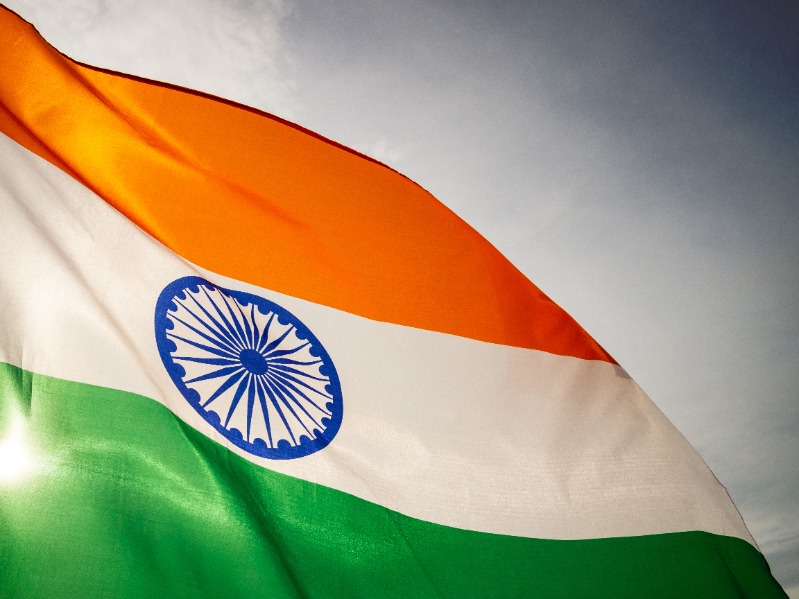 Indian flag on the sunset sky