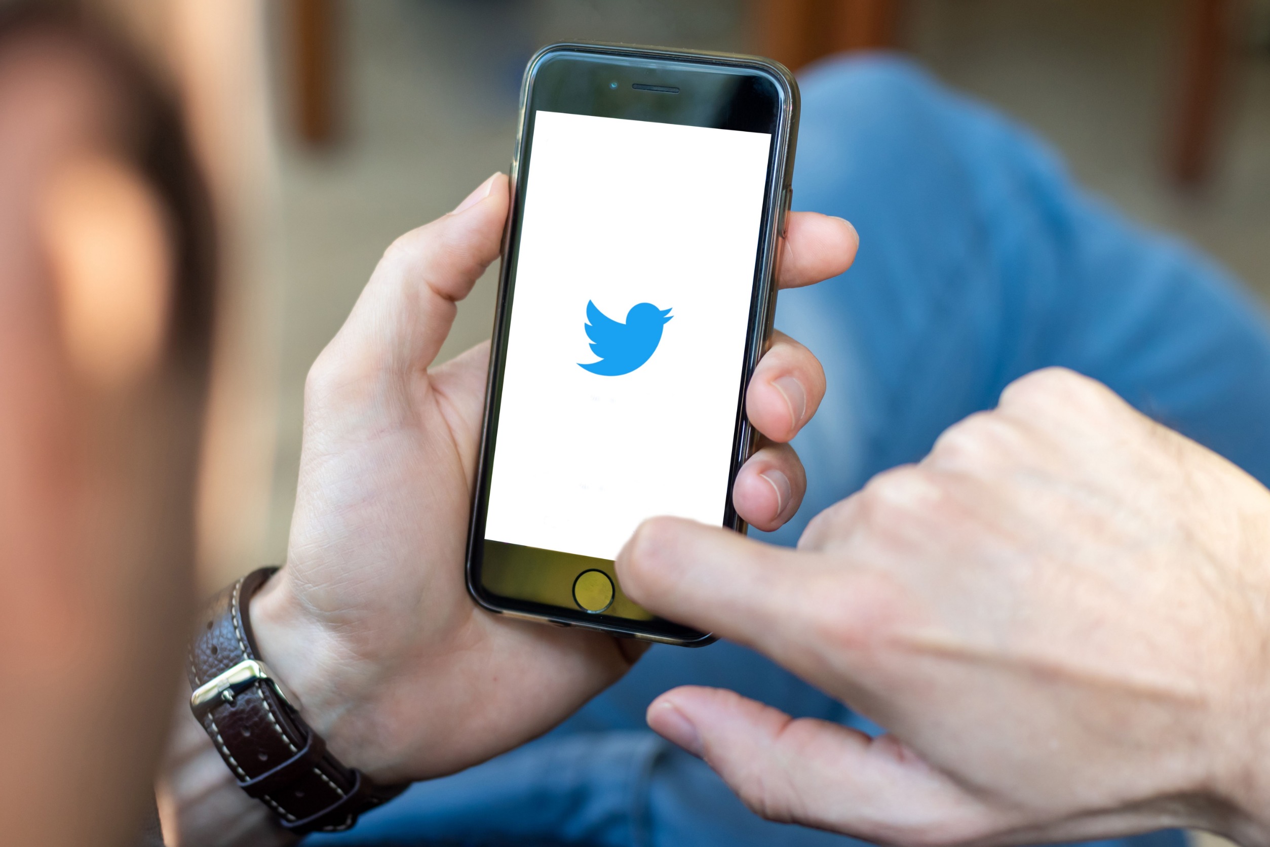 Twitter logo on a phone screen.