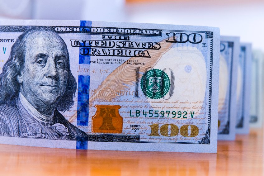 close up one hundred 100 dollar banknotes