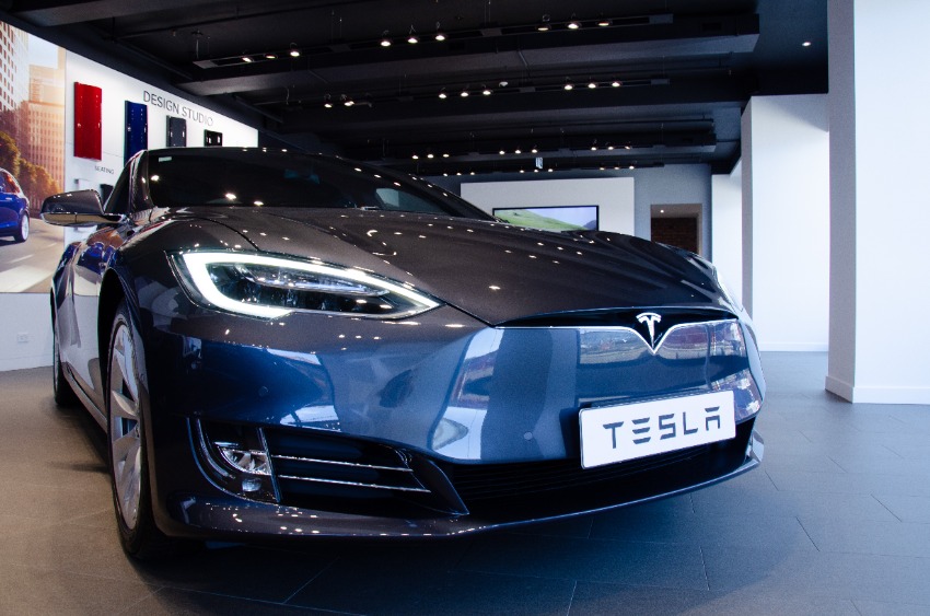 Silver Tesla Model S in auckland
