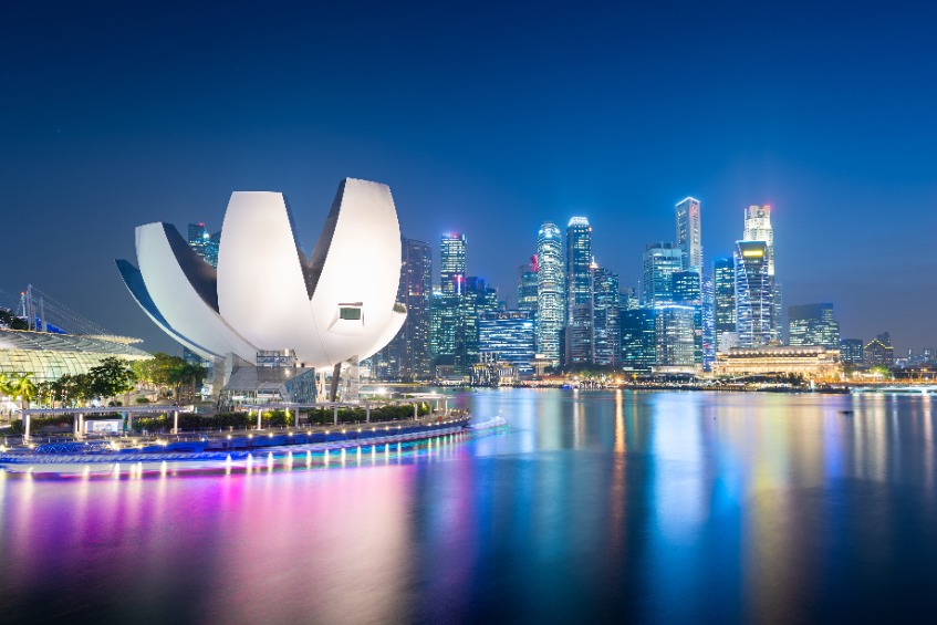 Singapore skyline at the Marina during twilight