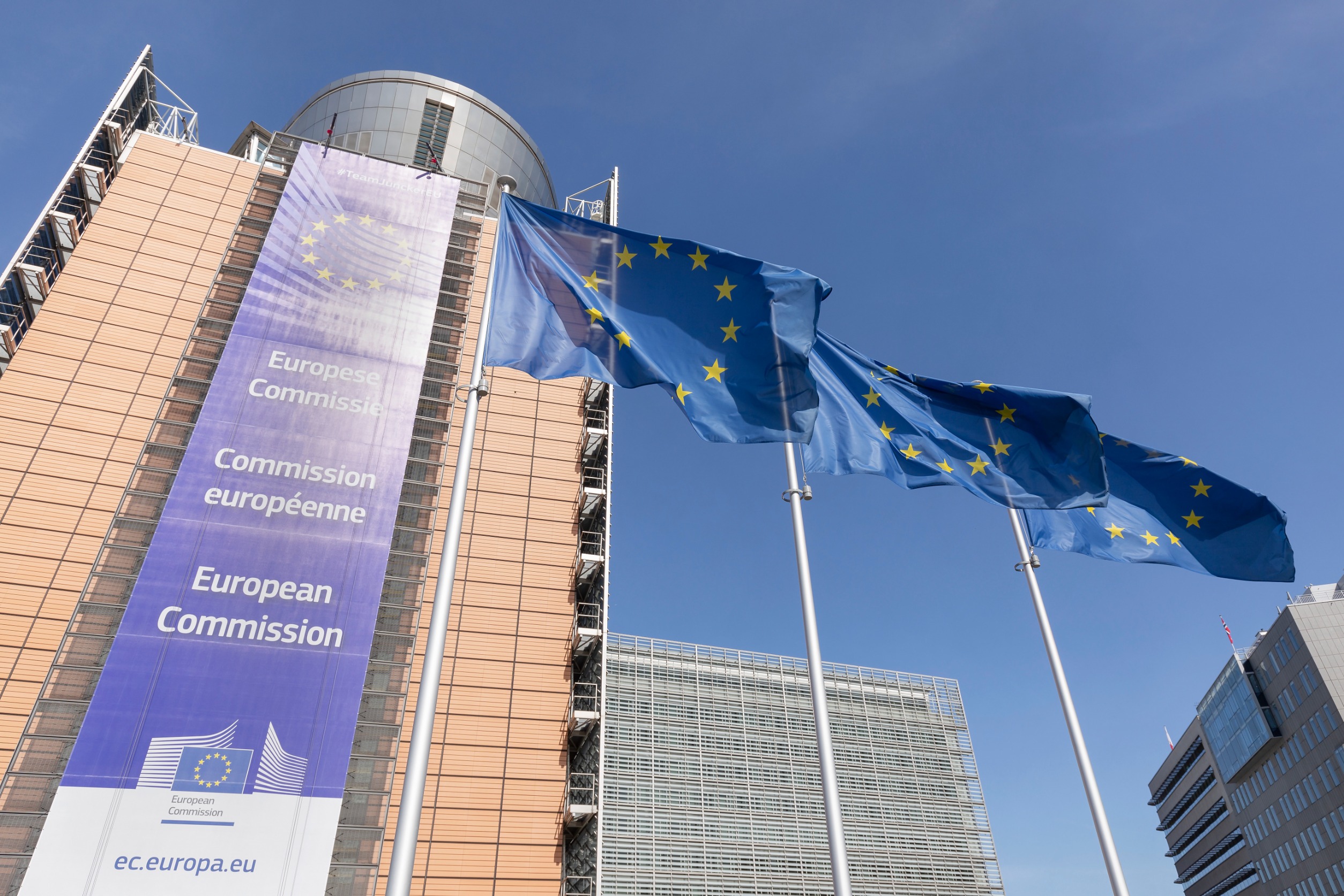European Union Flags In Front Of Berlaymont Building