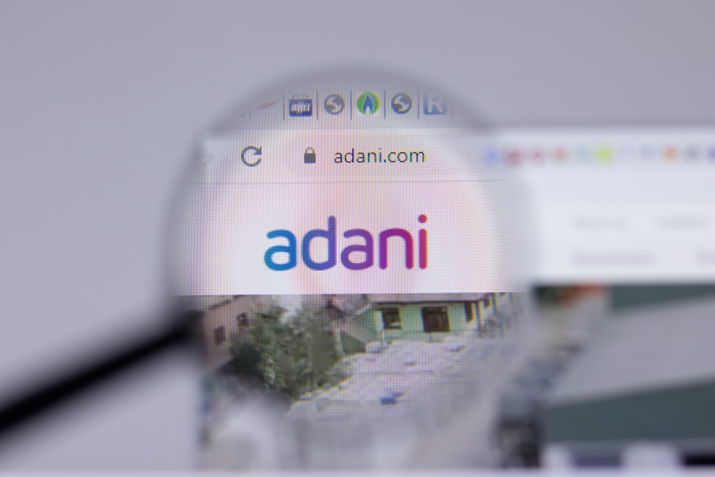 Adani Group logo close-up on website page, Illustrative Editorial