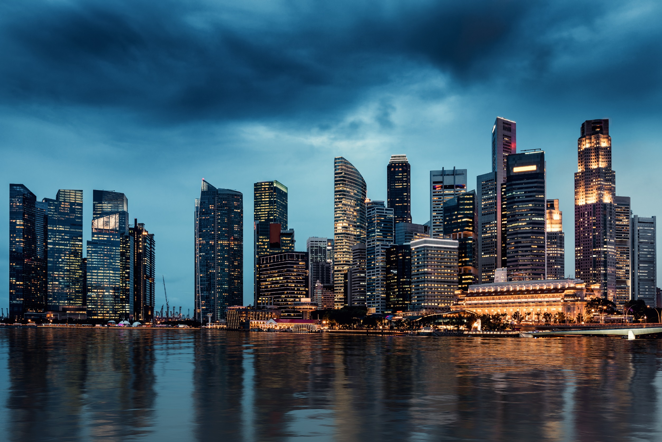 Business Financial Downtown City and Skyscrapers Tower Building at Marina Bay, Singapore