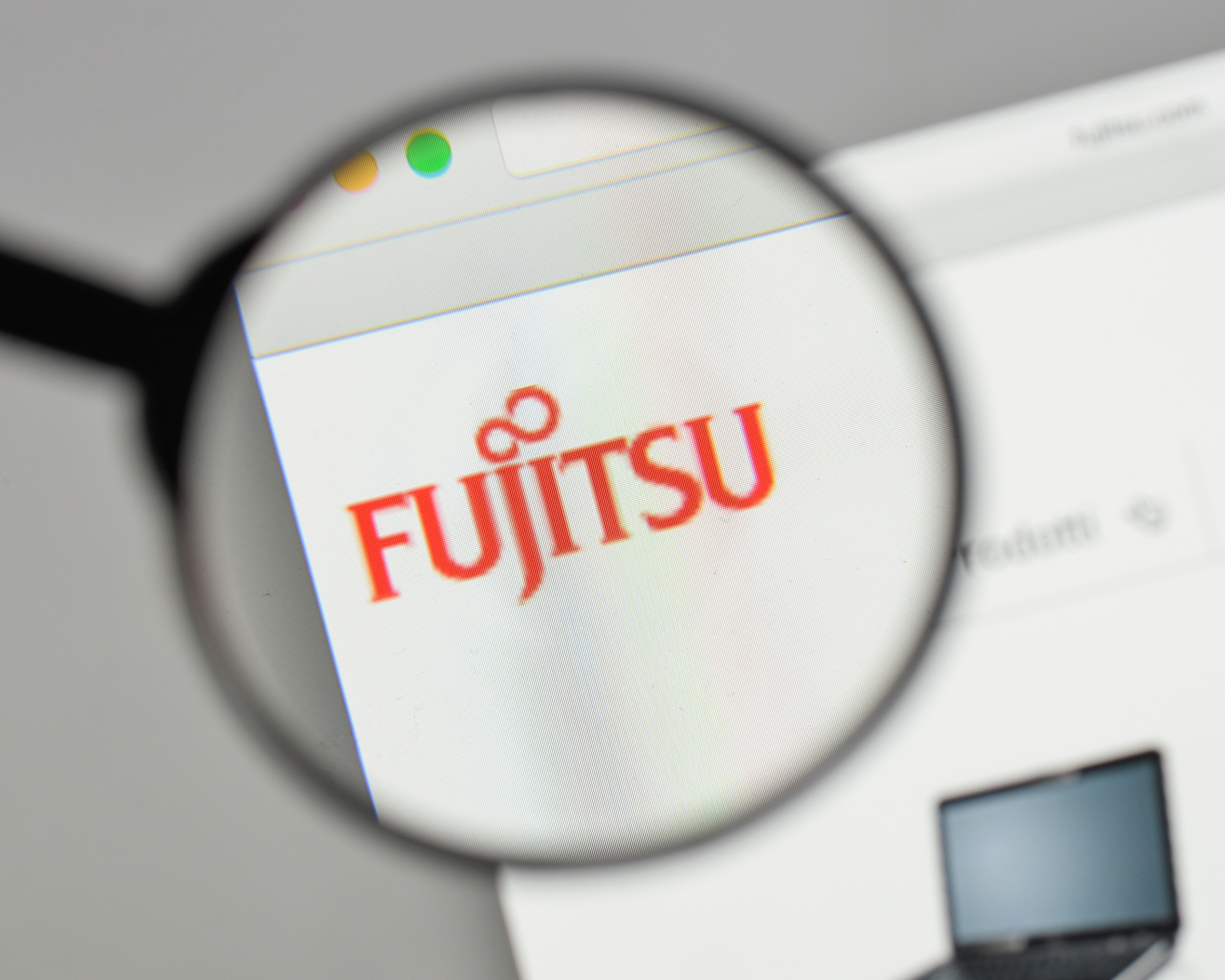 Milan, Italy - August 10, 2017: Fujitsu logo on the website homepage.