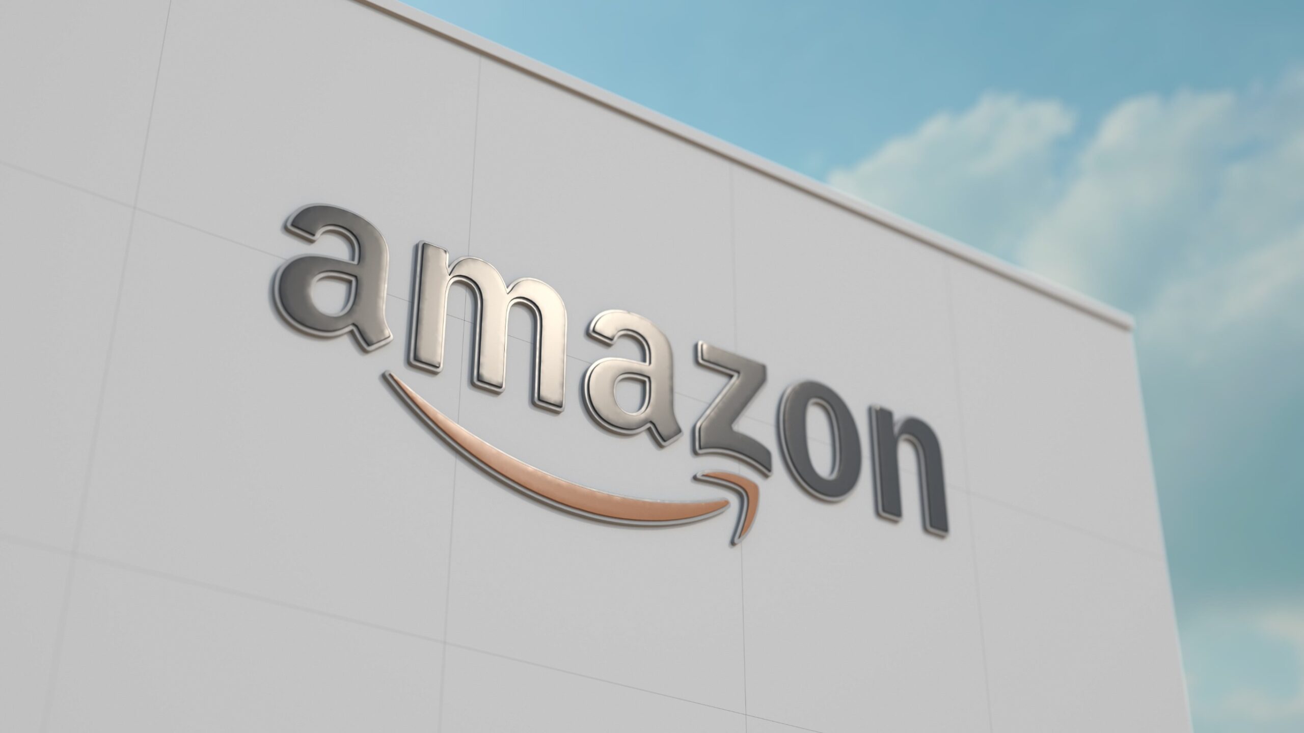 Amazon.com, Inc. logo on the wall. Editorial 3D rendering