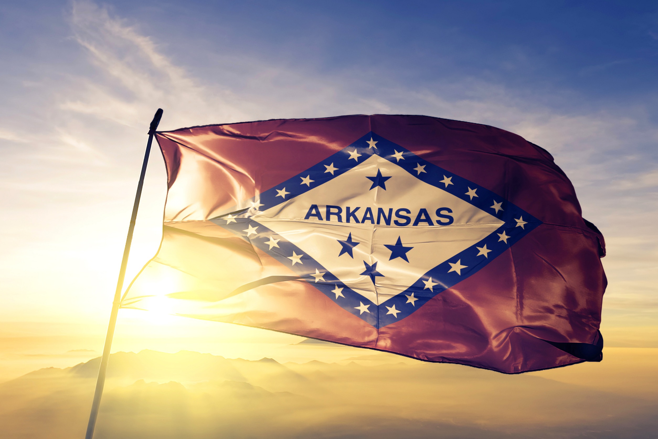 Flag of Arkansas under a dynamic natural light