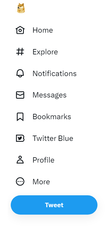 Screenshot of Twitter's tab bar with the image of the Shiba Inu on top.
