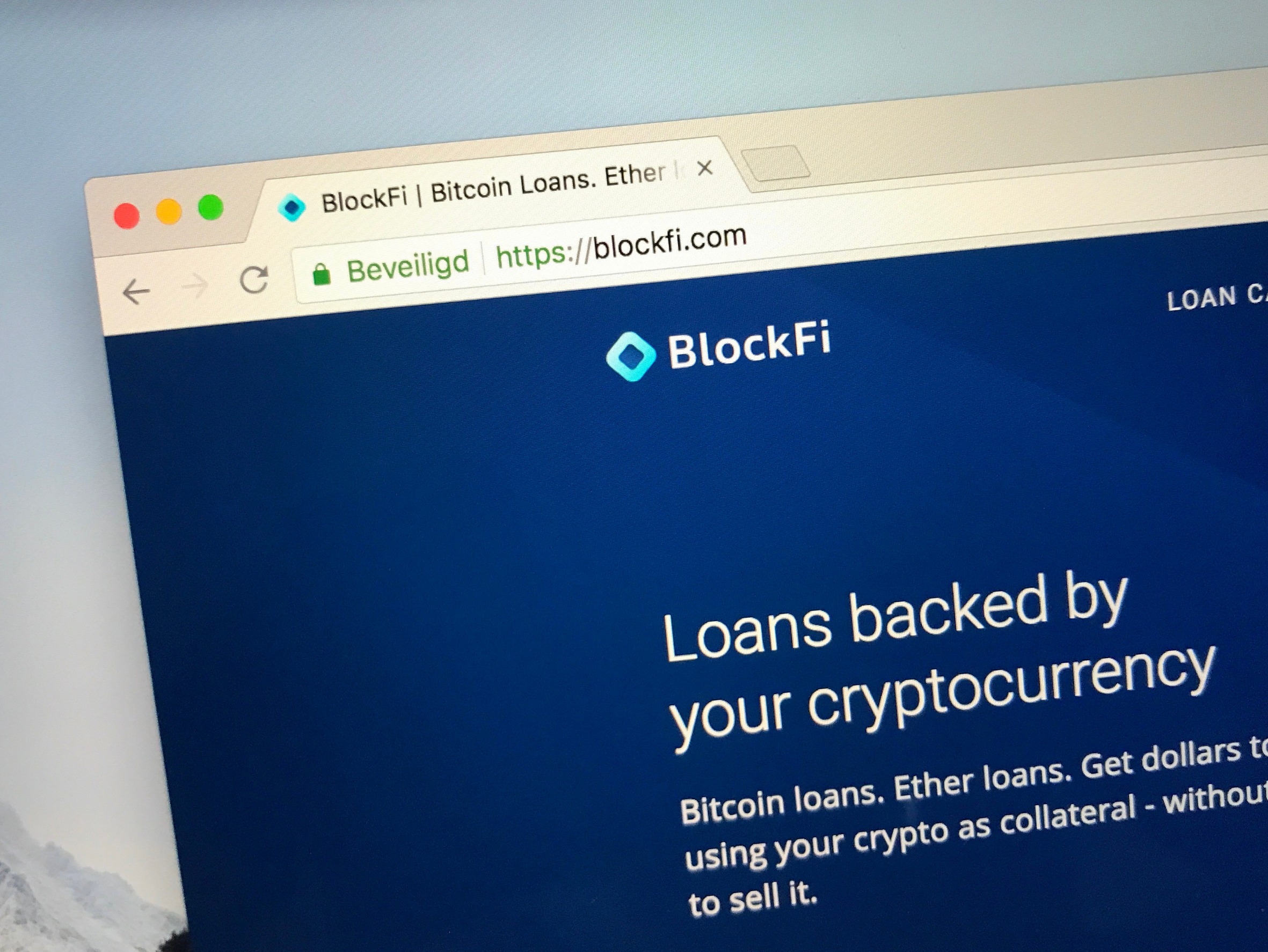 A browser on an Apple computer displaying a page on BlockFi's website.