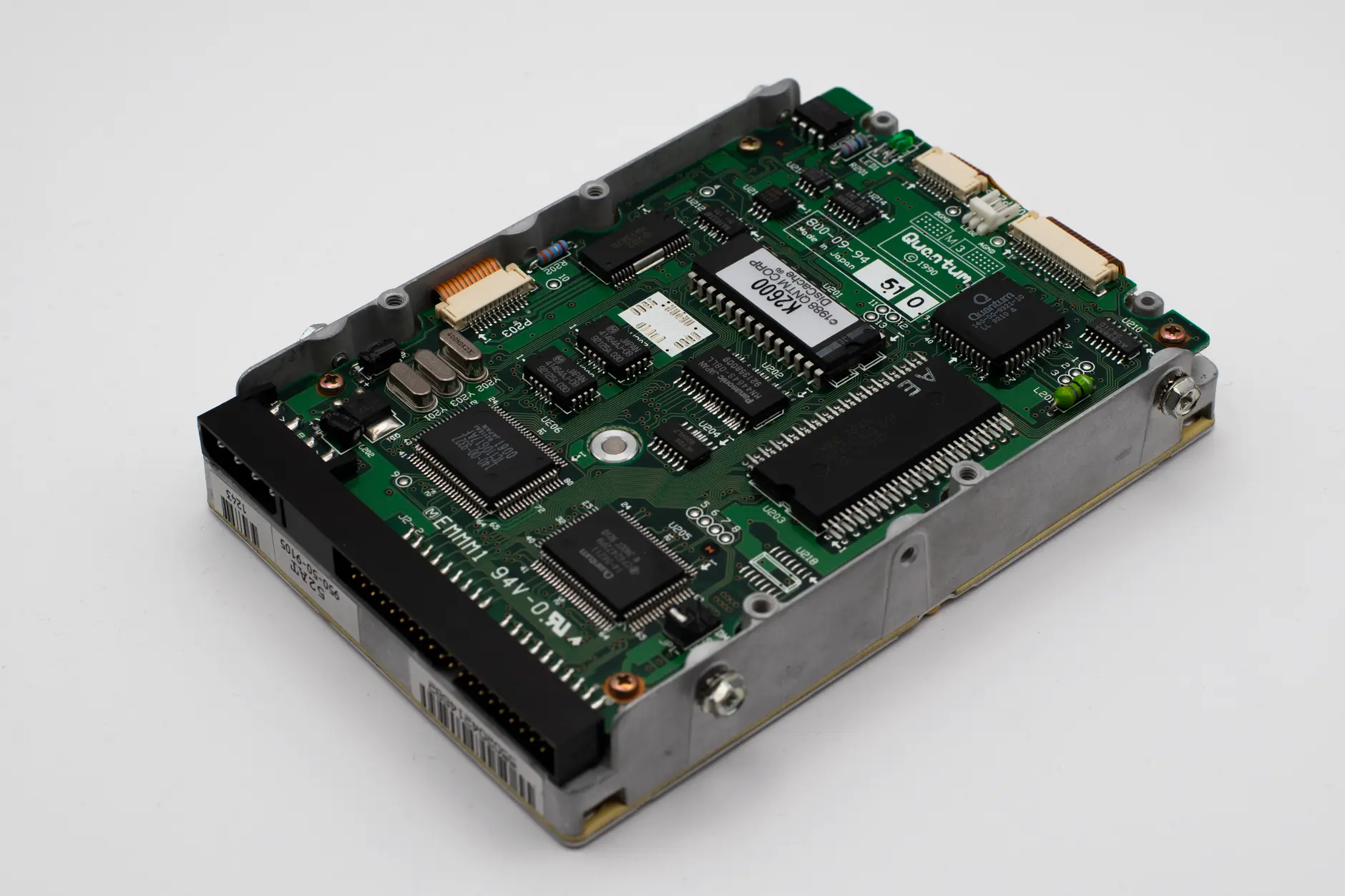 A close-up view of a quantum computer motherboard with various electronic components.